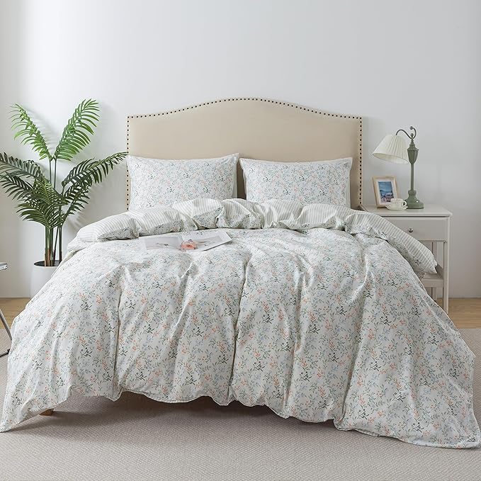 HoneiLife Botanical Duvet Cover King - 100% Cotton Comforter Cover Sets, Floral Duvet Cover Sets, Wildflower Bedlinen Set for King Beds