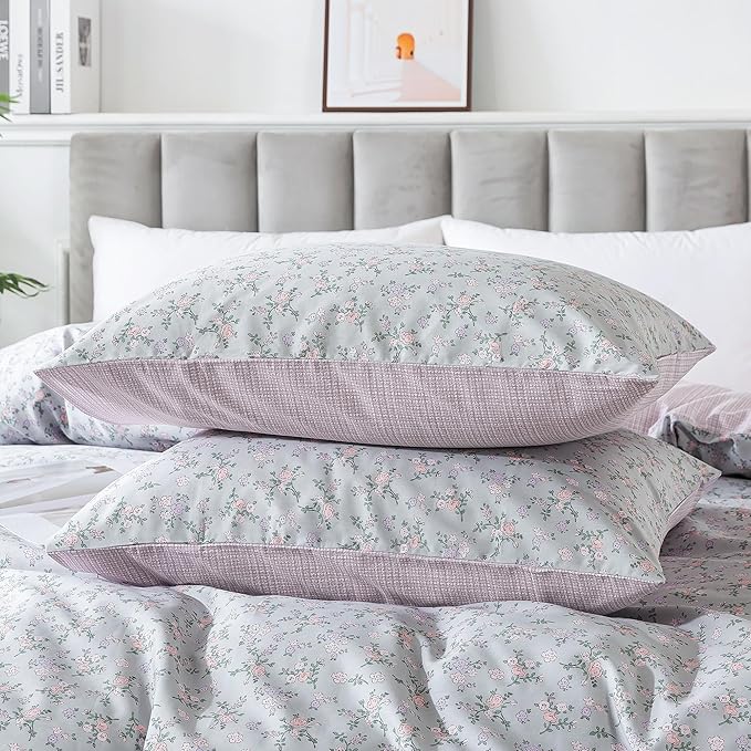 HoneiLife Floral Duvet Cover King - 100% Cotton Comforter Cover, Botanical Bedlinen Set with Zipper Closure & Corner Ties, 3-PC Wildflower Comforter Cover Sets