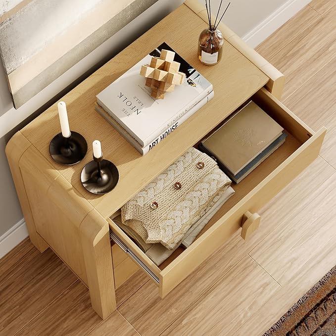 WAMPAT Sideboard Buffet Cabinet with Storage with 3 Drawers, Modern French 31.5" W Buffet Cabinet with Storage, Wood Coffee Bar Cabinets with Curved Edge Design for Kitchen Living Room, Oak