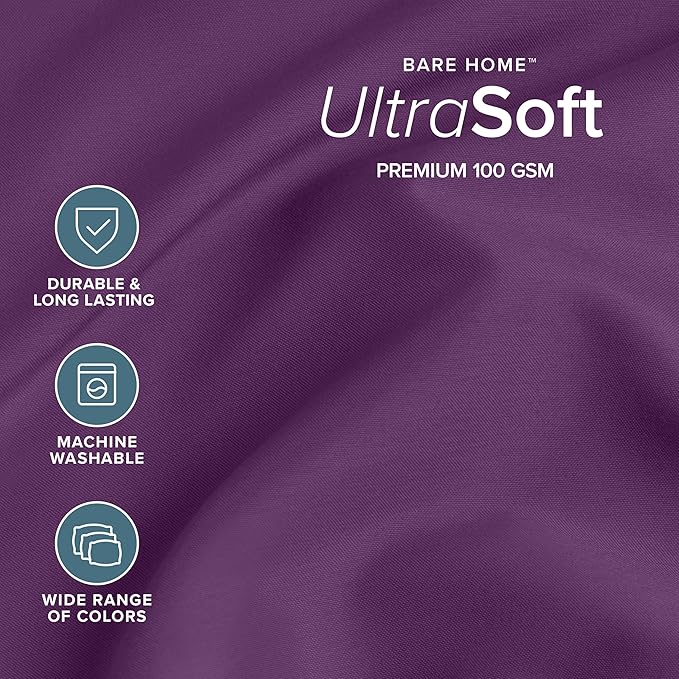 Bare Home Split King Sheet Set - 1800 Ultra-Soft Microfiber Bed Sheets - Double Brushed - Deep Pockets - Easy Fit - 5 Piece Set - Bedding Sheets & Pillowcases (Split King, Plum)