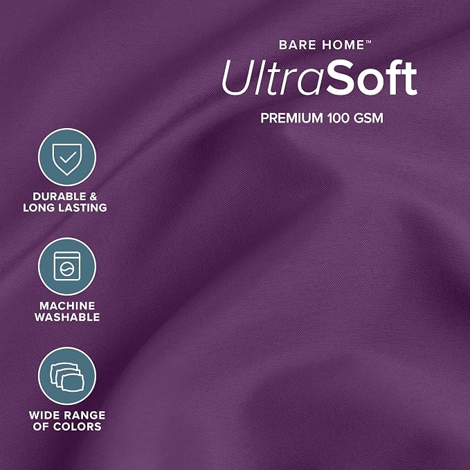 Bare Home Queen Sheet Set - 1800 Ultra-Soft Microfiber Queen Bed Sheets - Double Brushed - Deep Pockets - Easy Fit - 4 Piece Set - Bedding Sheets & Pillowcases (Queen, Plum)