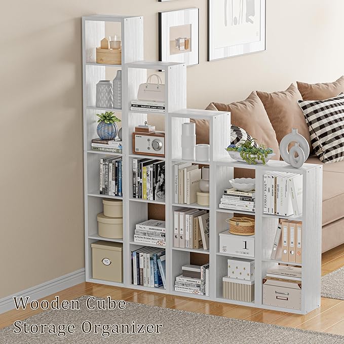 VDNEND Cube Storage Organizer Bookcase, 3 Tier Decorative 11 inch Open Back Cubical Shelf with Thickened Border, Display Bookshelf for Living Room, Home Office, Sturdy Room (White, 3 Cube)