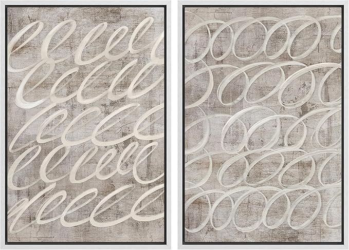 MUDECOR Framed Canvas Print Wall Art Vintage Mid-Century Swirl Abstract Shape Illustrations Modern Art Decorative Bohemian Colorful Chic for Living Room, Bedroom, Office - 16"x24"x2 White
