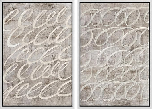 MUDECOR Framed Canvas Print Wall Art Vintage Mid-Century Swirl Abstract Shape Illustrations Modern Art Decorative Bohemian Colorful Chic for Living Room, Bedroom, Office - 16"x24"x2 White