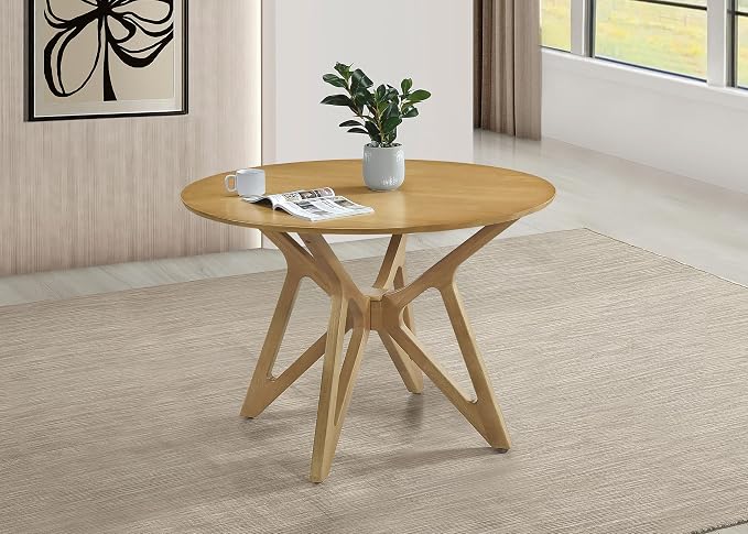 Coaster Home Furnishings - Elowen - Solid Wood - 42-Inch Round Dining Table with Bevel Tabletop, Angled Base Design, Geometric Legs - Dining Room & Home Kitchen - Light Walnut - 108440