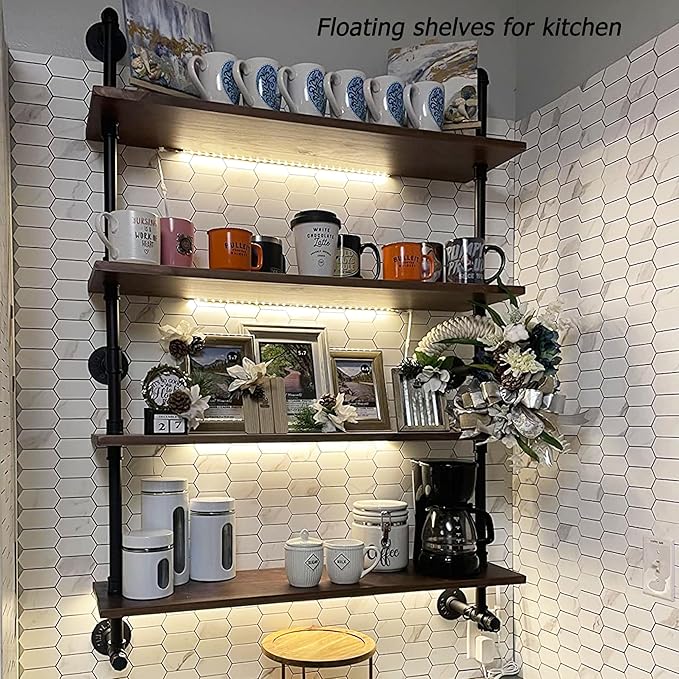 ROGMARS Floating Shelves for Wall,Solid Wood Shelves Industrial Pipe Shelving 36inch for Wall Decor,Kitchen,Living Room
