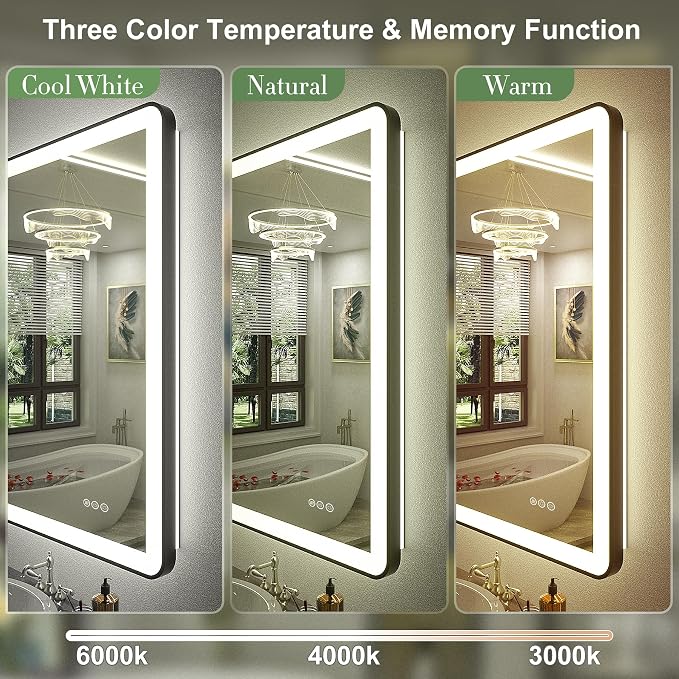 60"x30" LED Lighted Bathroom Mirror for Wall, Large Framed Bathroom Vanity Mirror with Lights, Independent Backlit and Front lit, Dimmable, Anti-Fog, Shatterproof, Memory, ETL Listed