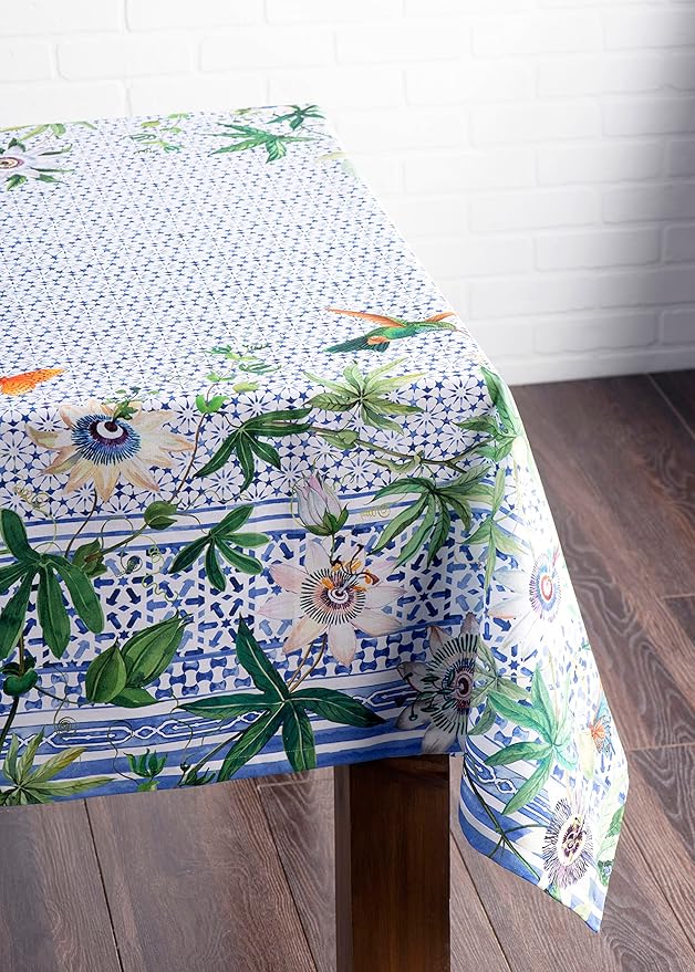 Maison d' Hermine Table Cloth Rectangle Table 100% Cotton 70 x 120 Inches Tablecloth Reusable Decorative for Dining Room Farmhouse Home Valentines Day Decorations Spring Summer - Passiflora