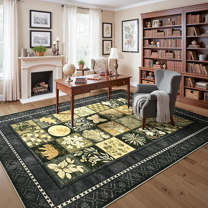 Tepook 8x10 Area Rugs for Living Room, Modern Large Geometric Rug for Bedroom, Washable Patchwork Rug Indoor Non Slip Throw Carpets for Dining Room Office Farmhouse Home Decor, Dark Grey