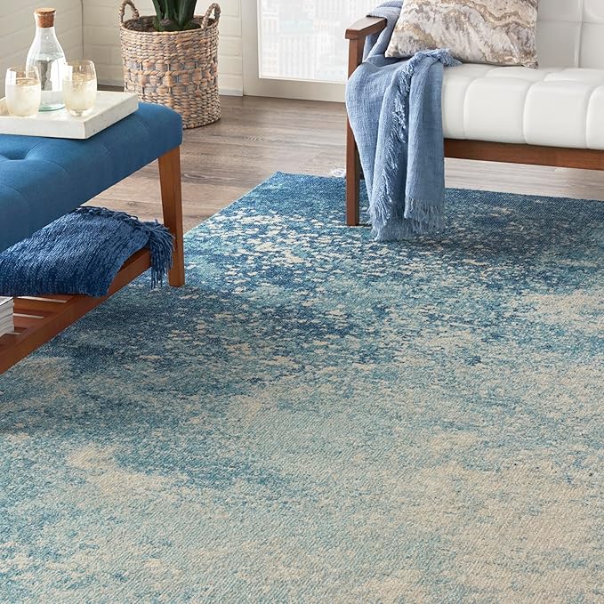 Nourison Home Passion Navy/Light Blue 6'7'' x 9'6'' Area-Rug, Modern, Abstract, Easy-Cleaning, Non Shedding, Bed Room, Living Room, Dining Room, Kitchen, (7' x 10')