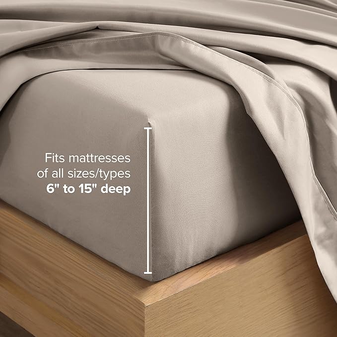 Bare Home Queen Sheet Set - 1800 Ultra-Soft Microfiber Queen Bed Sheets - Double Brushed - Deep Pockets - Easy Fit - 4 Piece Set - Bedding Sheets & Pillowcases (Queen, Khaki)