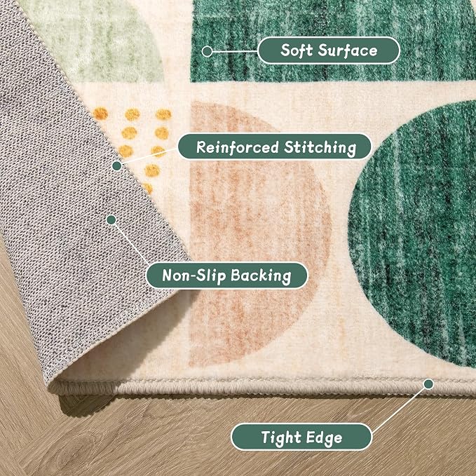 MUJOO Round Rugs 6ft,Circle Area Rug Washable,Circular Rugs for Living Room Dining Room,Large Boho Non Slip Throw Floor Carpet Modern Abstract Sage Green