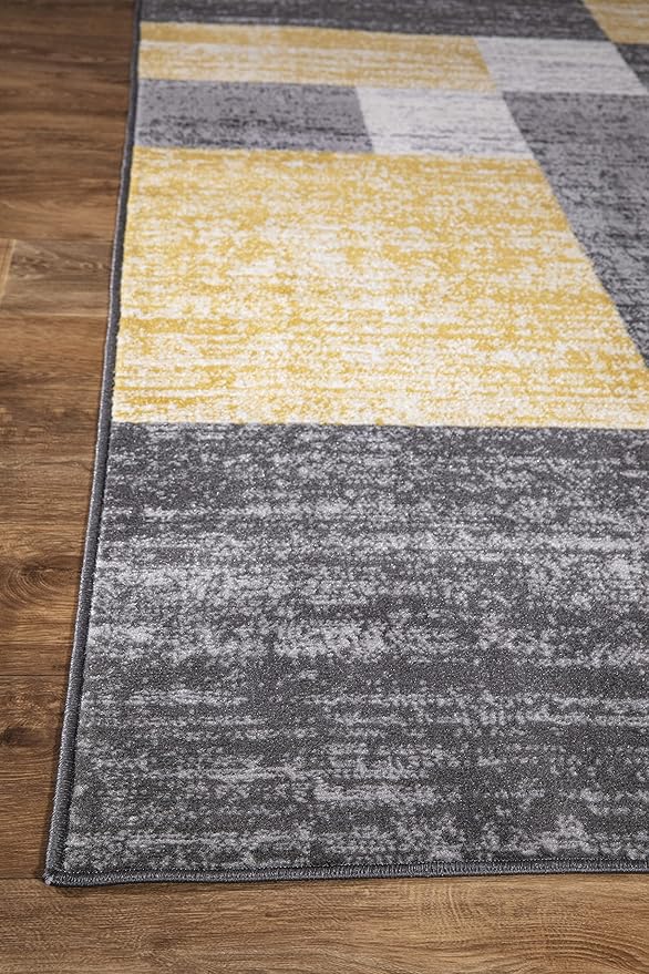 Rugshop Oslo Modern Yellow Runner Rug, Geometric Box Design, Fade-Resistant Carpet for Hallway or Kitchen, 2' x 7'
