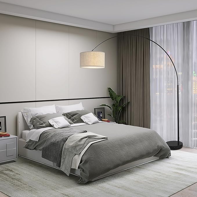 Major-Q Extra Large 81" H Steel Over-Reaching Arc Adjustable Arching Floor Lamp with Marble Base Behind Sofa Lamp