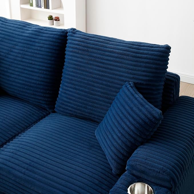 Eafurn 43.3" Oversized Accent Chair with Storage Ottoman Convertible Chaise Lounge, Corduroy Cloud Sofa Chair w/Cupholders, Modern Extra Wide Armchair