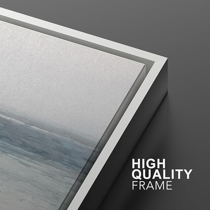 IDEA4WALL Framed Canvas Print Wall Art Set Abstract Beach Shore Ocean Wave Horizon Nature Wilderness Illustrations Modern Art Decorative Coastal Cottage Seascape Minimal for Bedroom - 24"x36"x2 White