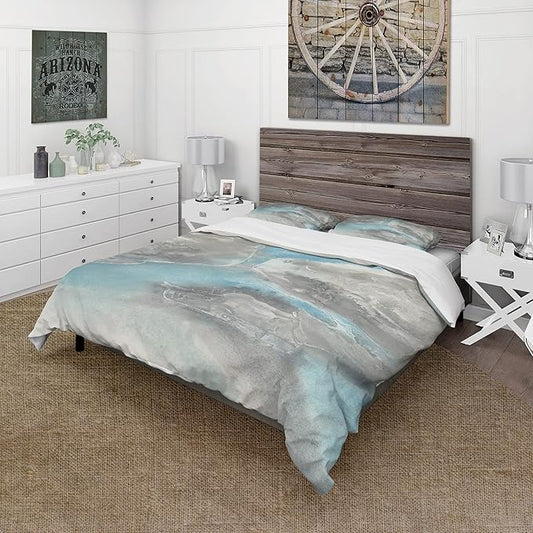 DesignQ Watercolor Minimal Blue Tones II Mid-Century Modern Duvet Cover Set, Blue Duvet Cover Set Twin, Country Charm Bedding Set of 3 Pieces, All Season Mid-Century Modern Bedding Sets Twin