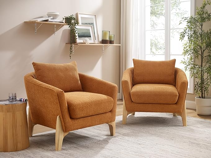 VANOMi Accent Chair 31" Oversized Reading Chair Comfy Upholstered Boucle Lounge Armchair, Modern Living Room Chair with Back Pillow,Single Sofa Chair for Bedroom, Office, Orange