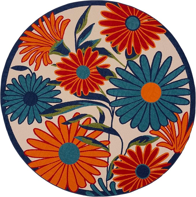 Nourison Home Aloha Multicolor 7'10" x Round Area Rug - Easy Clean, Non Shedding, Bed Room, Living Room, Dining Room, Kitchen (8' x Round)