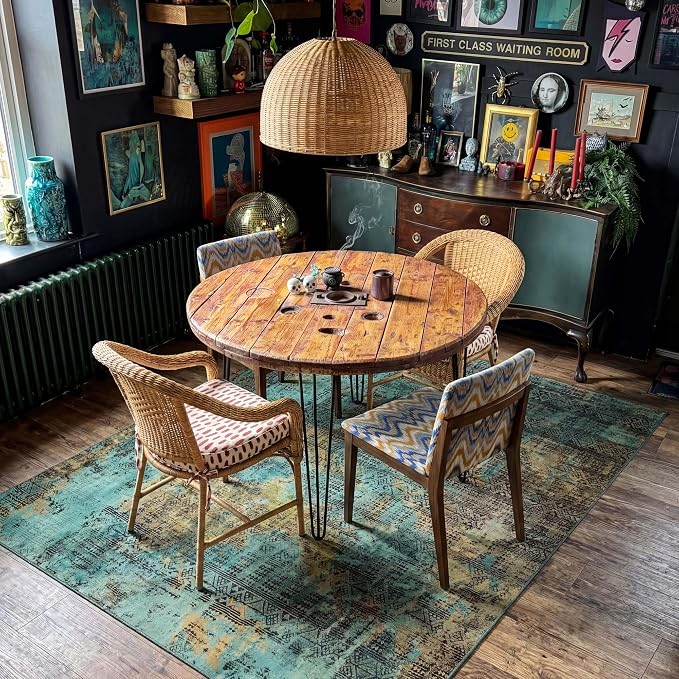 Kokia Abstract 9x12 Area Rugs Living Room Washable Dark Green Low Pile Non-Slip Indoor Decor Carpet Foldable Stain Resistant Ombre Rugs Bedroom Dining Room, Oslo Moss
