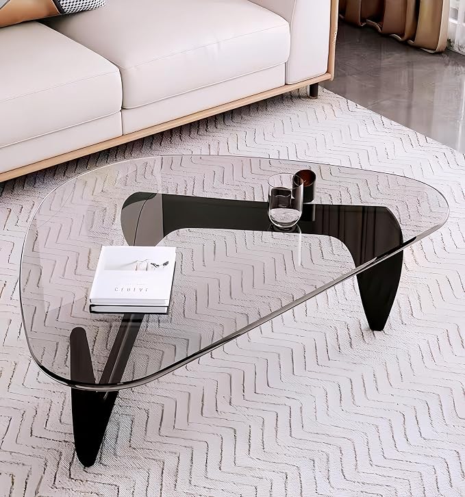 Modern Glass Coffee Table for Living Room, Small mid Century Coffee Table, Stylish Coffee Tables Suitable for Bedroom Living Room Reception Office Tables (Black+Transprent, Medium35.8in)