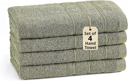 LANE LINEN 4 PCs Hand Towel Set for Bathroom (16"x28") - 100% Ringspun Cotton Hand Towel Set - Quick Dry, Ultra Soft & Absorbent, Durable Large Hand Towels - Tumble Dry Regains Fluffiness - Oil Green