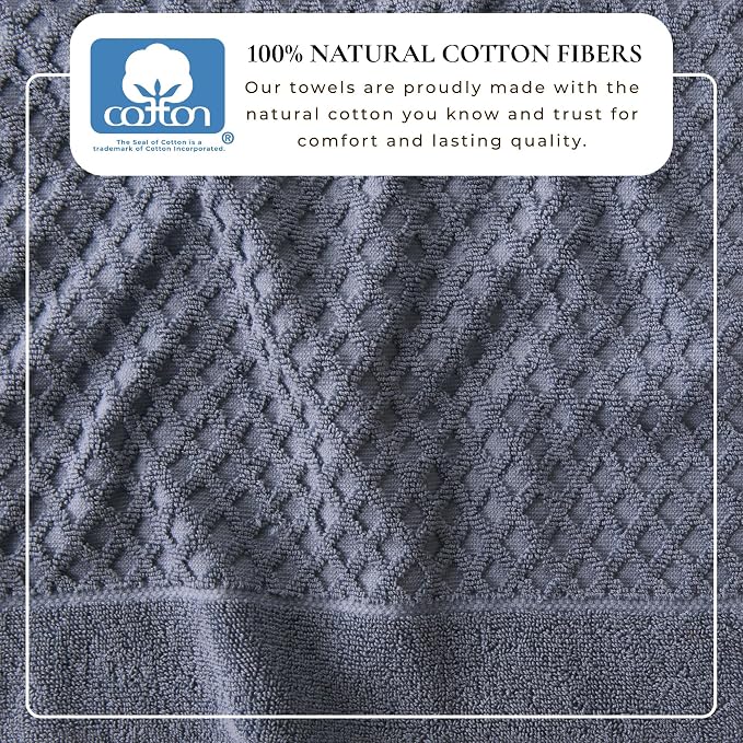 Great Bay Home Bath Towels - 100% Cotton 6 Piece Towel Set - Diamond Waffle Weave - Absorbent, Durable, Quick-Dry Towels for Bathroom (Chambray Blue)