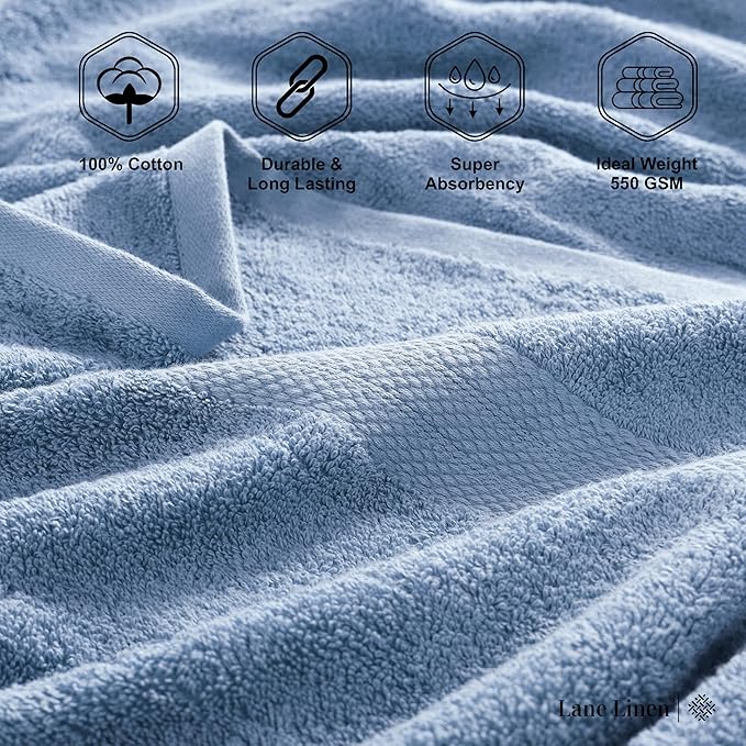 LANE LINEN 100% Ring Spun Cotton Bath Sheets (35''x66) - 4 Pcs - Ultra Soft, Pre Shrunk & Durable Luxury Extra Large Bathroom Towel Sets - Multipurpose, Hotel Quailty Oversized Towels - Cerulean Blue