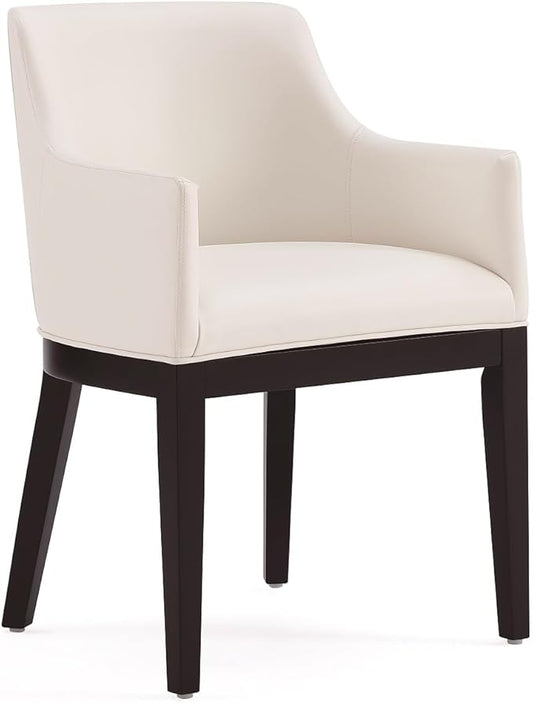 Manhattan Comfort Gansevoort Modern Faux Leather Dining Chair with Arms, Leatherette Upholstery on Solid Beech Wood Frame, Accent Furniture for Kitchen Table or Office, Set of 1, Cream