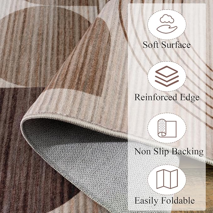 Large Machine Washable 6x9 Area Rug, Soft Modern Geometric Abstract Brown Rugs for Bedroom Living Room, Non-Shedding Faux Wool Indoor Throw Floor Carpet for Office Entryway Dining Room Decor