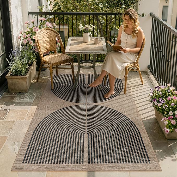 Lahome Modern Rainbow Easy Jute Rug, 3x5 Washable Rugs for Entryway Farmhouse Black Patio Carpet, Non Slip Indoor Door Mat Contemporary Outdoor Porch Carpet for Laundry Guestroom Room Decor