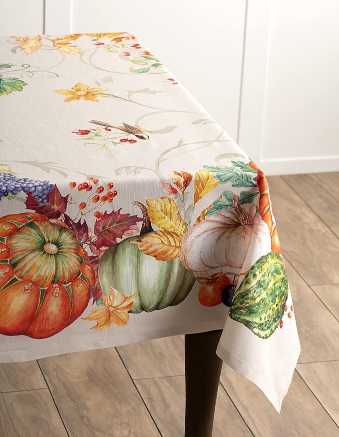 Maison d' Hermine Table Cloth Rectangle Table 100% Cotton 60 x 90 Inches Fall Tablecloth Reusable Everyday Use for Thanksgiving Christmas Decorations Dining Farmhouse Party (Lumina)