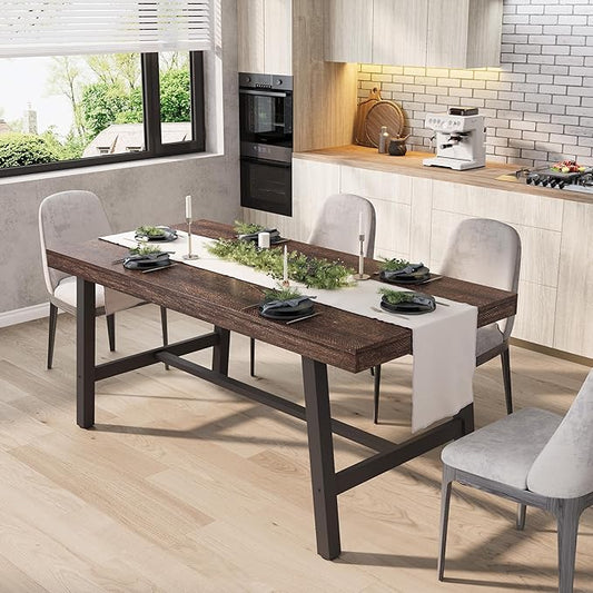 GarveeHome Industrial Dining Table for 4-6 People, 63" Long Wooden Kitchen Table with Sturdy Metal Frame & Birch Finish, Seats 4 Rectangular Counter for Dinner, Kitchen, Dining Room-Dark Rustic Birch