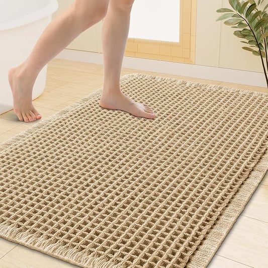 Smiry Waffle Bath Mat 40x32, Extra Soft Absorbent Bathroom Rugs, Non Slip Machine Washable Quick Dry Bath Rugs for Bathroom Floor, Tub, Shower, Home Decor Accessories, Brown