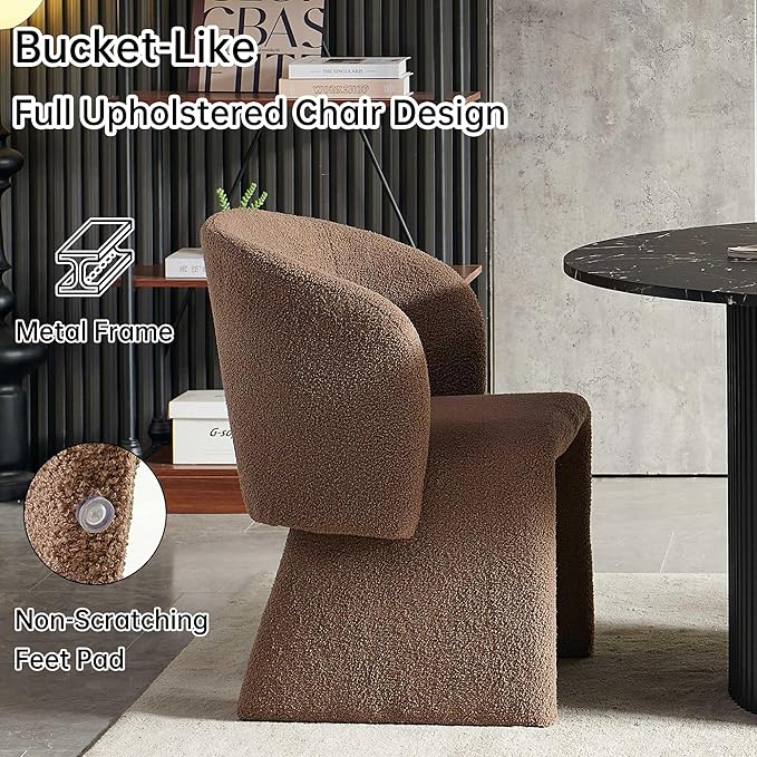 NORDICANA 5-Piece Round Dining Table Set for 4, Modern 47-Inch Kitchen Table and Chair Set, Dining Set with Brown Upholstered Armchairs, Manufactured Wood Top with Black Marble Effect Finish