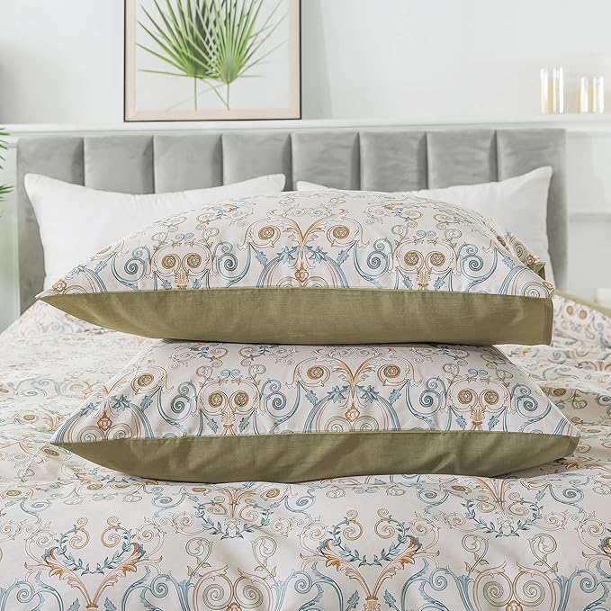 HoneiLife Duvet Dover Queen Size - 100% Cotton Comforter Cover Comfortable Duvet Cover Sets,Breathable Duvet Cover with Zipper Closure & Corner Ties,3-PC Luxurious Comforter Cover Sets, Nostalgia
