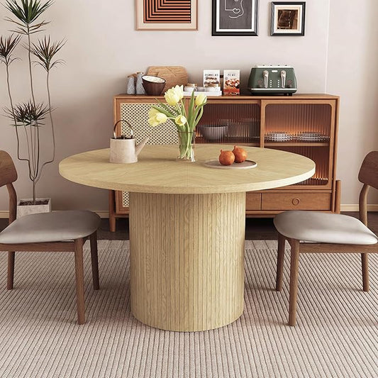 weselon Round Dining Table for 4, Modern Farmhouse Kitchen Table, 47 Inch Small Circle Dining Tables with Wood Strip Base for Kitchen Living Room (Natural)