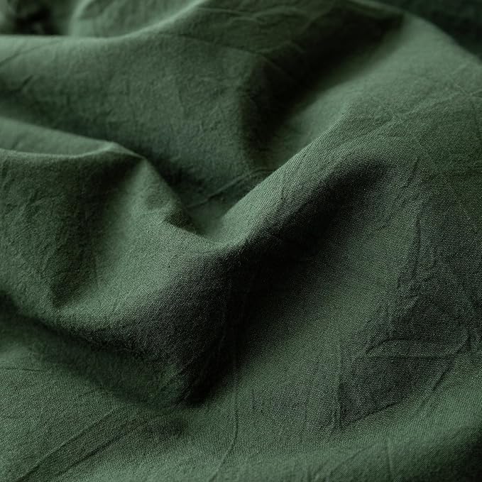 JIYUAN 100% Washed Cotton Duvet Cover Set 3 Pieces Super King, 1 Duvet Cover 108x98 Inches(Comforter Not Included) and 2 Pillowcases,Linen Feel Bedding Set Comfy and Breathable,Forest Green
