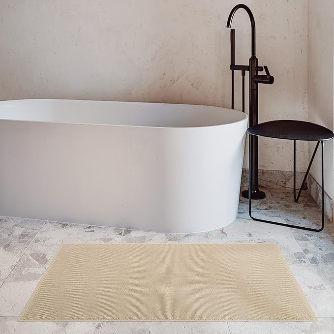 Cotton Paradise 100% Cotton Turkish Bathmat Rug, Soft Absorbent Quick Dry Non Slip, 20x34 Bathmat Rug, Beige