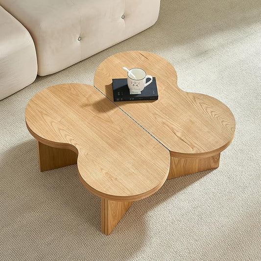 Coffee Table Butterfly Shaped Center Table Wood Modern Accent Table for Living Room Apartment, Oak