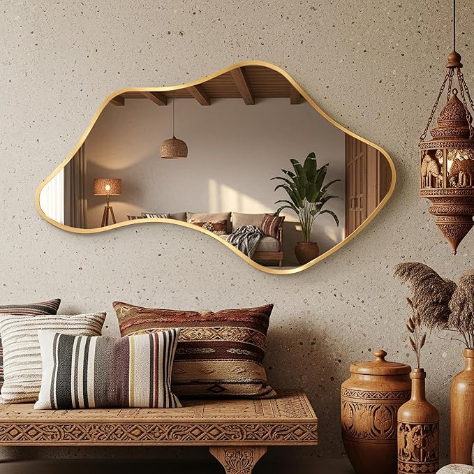 Asymmetrical Wall Mirror, Irregular Shaped Frameless Vanity Mirror, Modern Decorative Mirror for Entryway, Living Room, Bathroom