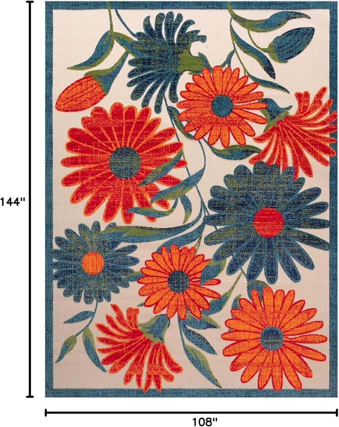 Nourison Home Aloha Ivory Multicolor 9' x 12' Area Rug - Easy Clean, Non Shedding, Bed Room, Living Room, Dining Room, Kitchen (9' x 12')
