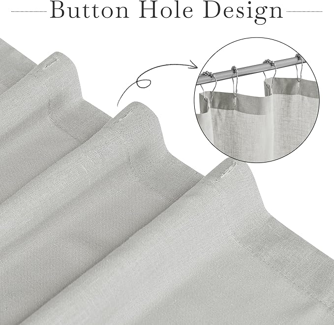 KGORGE Semi Sheer Shower Curtain for Bathroom - Linen Blend Fabric Lightweight Waterproof Privacy Assured Button Hole Shower Curtains for Bathtub, Grey, 54 x 78 inches Long, Hooks Included