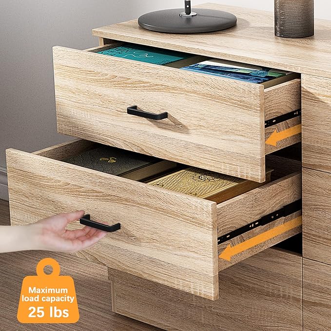Bigbiglife Dresser for Bedroom, 6 Drawer Double Dresser, Modern Chest of Drawers with Deep Drawers, TV Stand Large Storage Organizer for Living Room, Closet (Light Oak)
