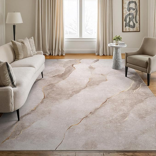 Bloom Rugs Caria Washable Non-Slip 8x10 Rug - Ivory/Gold Modern Abstract Area Rug for Living Room, Bedroom, Dining Room, and Kitchen - Exact Size: 7'8" x 10'