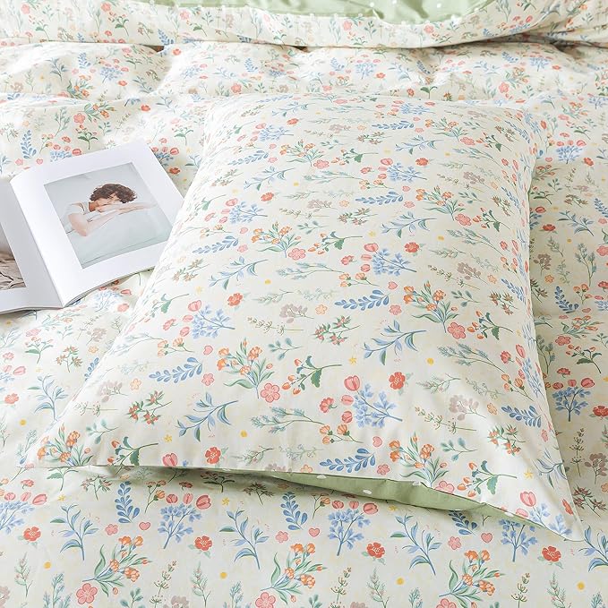 HoneiLife Duvet Dover King Size - 100% Cotton Bedlinen Set, Floral Comforter Cover with Zipper Closure & Corner Ties, 3-PC Wildflower Comforter Cover Sets