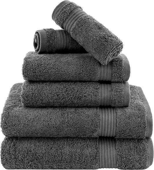 Cotton Paradise Towel Set of 6, 2 Bath Towels, 2 Hand Towels and 2 Washcloths Towels for Bathroom Sets, Smoke Gray