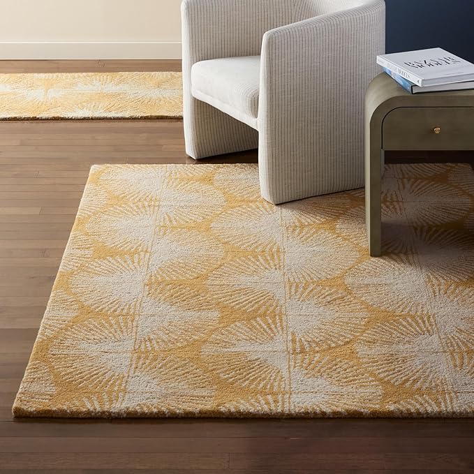 Nicole Miller New York Kendall Fluted Geo Handcrafted Area Rug, 100% Wool Rug, Gold, 5'x7’
