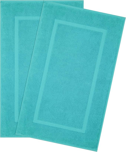 Cotton Paradise 100% Cotton Turkish Bathmat Set, Soft Absorbent Quick Dry, 2 Piece 20x34 Bathmat Floor Set, Turquoise