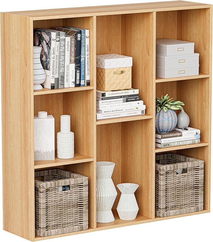 VDNEND Wooden Cube Storage Organizer with Closed Back Panel, 11in Cube Shelf Opening, Bookshelf, Display Shelf,Closet Cabinet for Home and Office (Natural Oak, 8-Cube 35.98L*9.45W*35.91H)